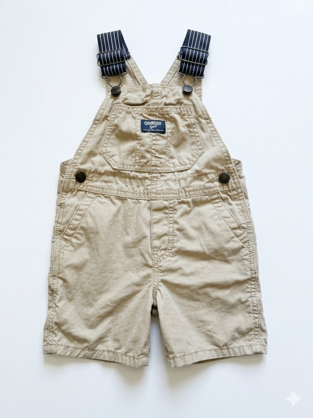 Baby Toddler 2T Hickory Stripe Strap Shortalls/Overalls in Khaki